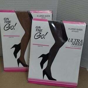 2 NWT On The Go Ultra Sheer Pantyhose - Coffee/Off Black Xlarge Queen